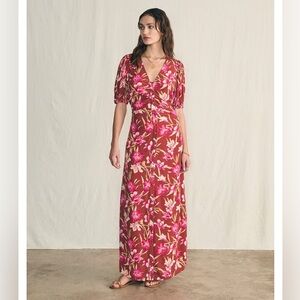 Faherty Floral Maxi Dress in Pink and Maroon Size S